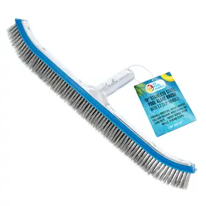Professional 18" Stainless Steel Pool Algae Brush with EZ Clip Handle - Durable Bristles, Remove Calcium Buildup, Rust Stains, Sweep Debris