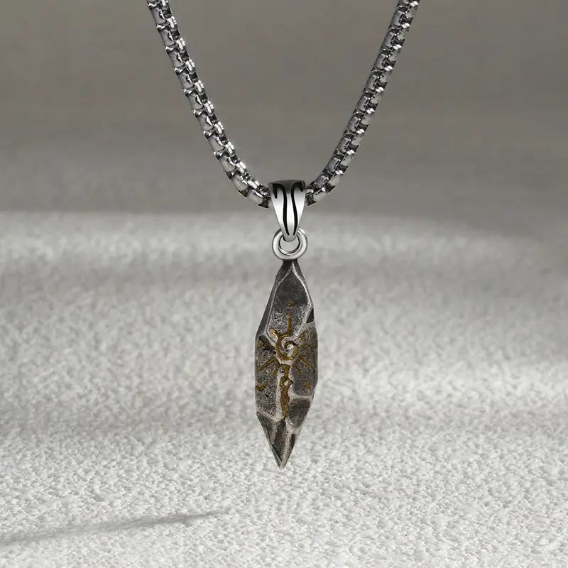 Vintage wishing stone necklace trendy men's personality neutral wind meteorite color matching pendant men's hip hop sweater chain accessories