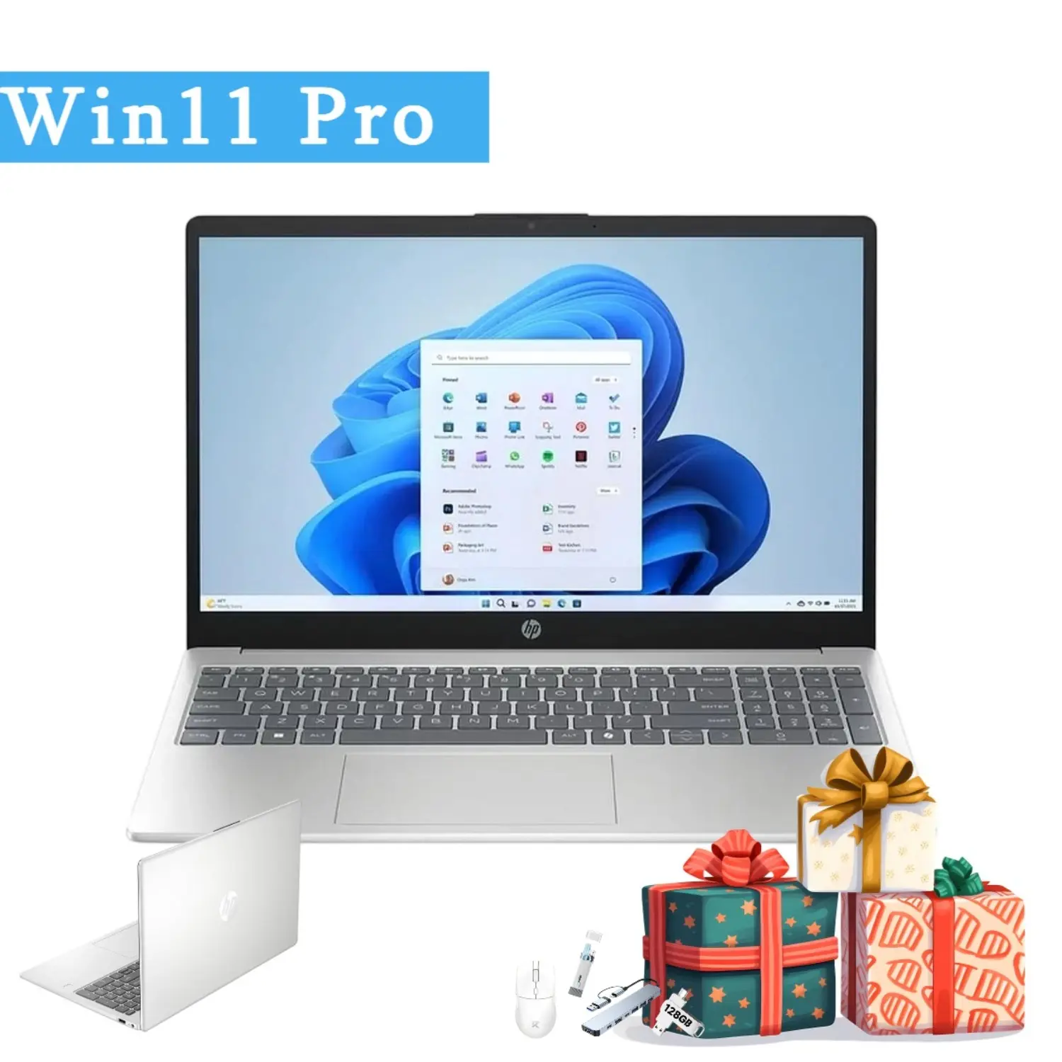 HP 15.6" Laptop | Intel i3-N305, Up to 32GB RAM + 512GB SSD | Win11 Pro for Student & Business,Bundle Accessory,Silver