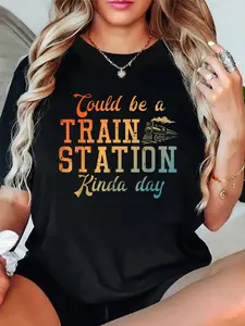 100% Cotton T shirts Train Station Kinda Day Locomotive Conductor Men Women Kids T-Shirt Breathable & Comfort Fit Tee Women,Short Sleeve Crew Neck Top for All Seasons,Graphic Tees Women Tops