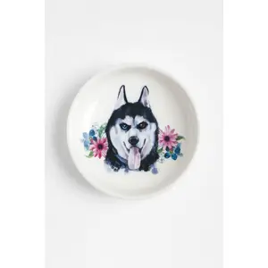 Husky Ring Dish – Ceramic Jewelry Tray with Watercolor Dog Art, Ready to Ship Pet Lover Gift, Trinket Dish with Floral Design, Husky Decor