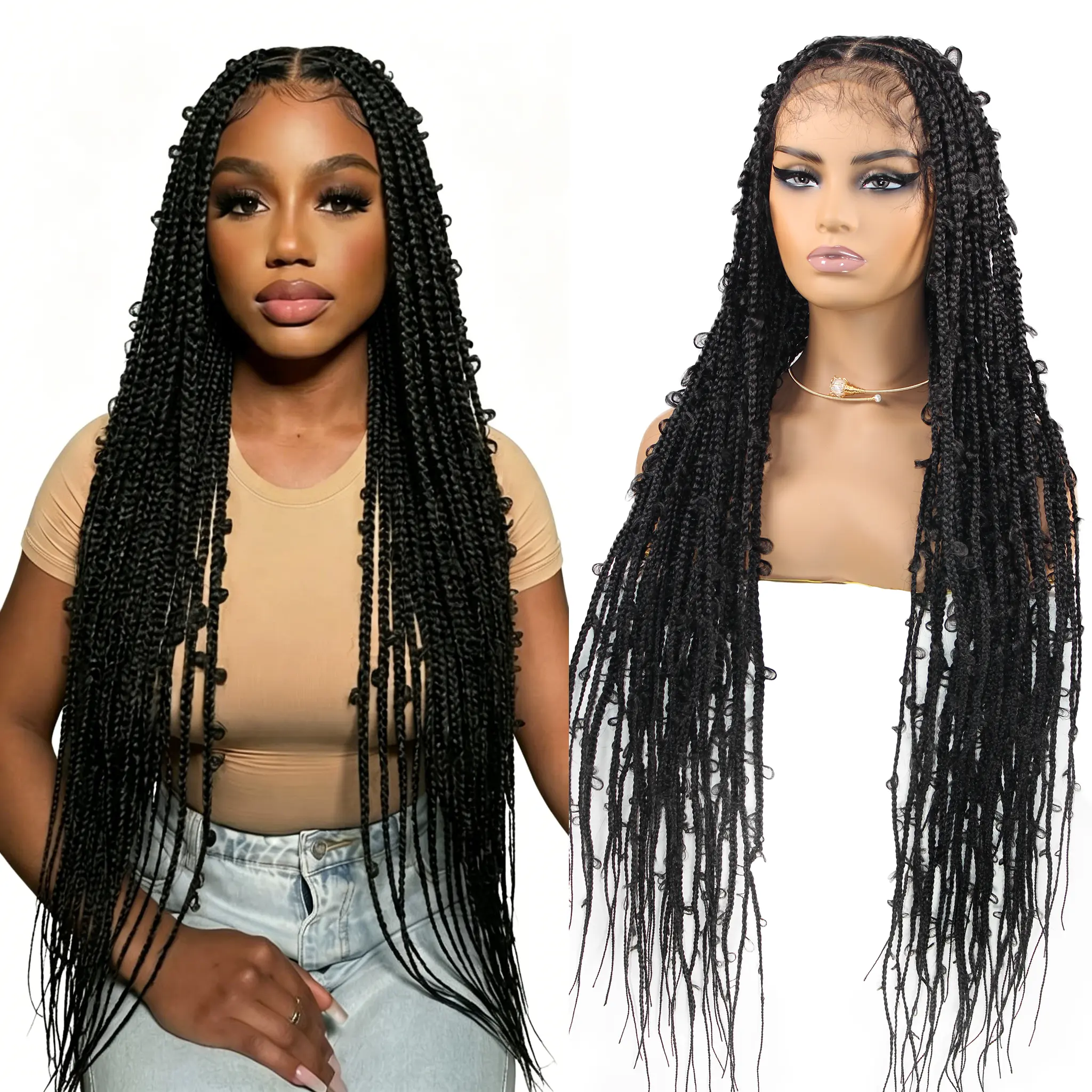 Synthetic Butterfly Braided Wigs Full Lace Cornrow Braids Wigs Bohemian Knotless Box Braided Wig With Baby Hair 36inches For Black Women