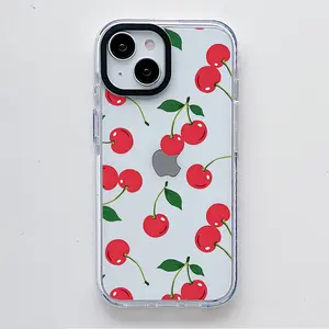Cute Sweet Cherry Pattern Scratch Resistant Shockproof Protective Cover TPU Clear Soft Phone Case for iPhone 16 15 14 13 12 11 Pro Max Plus Girl Women