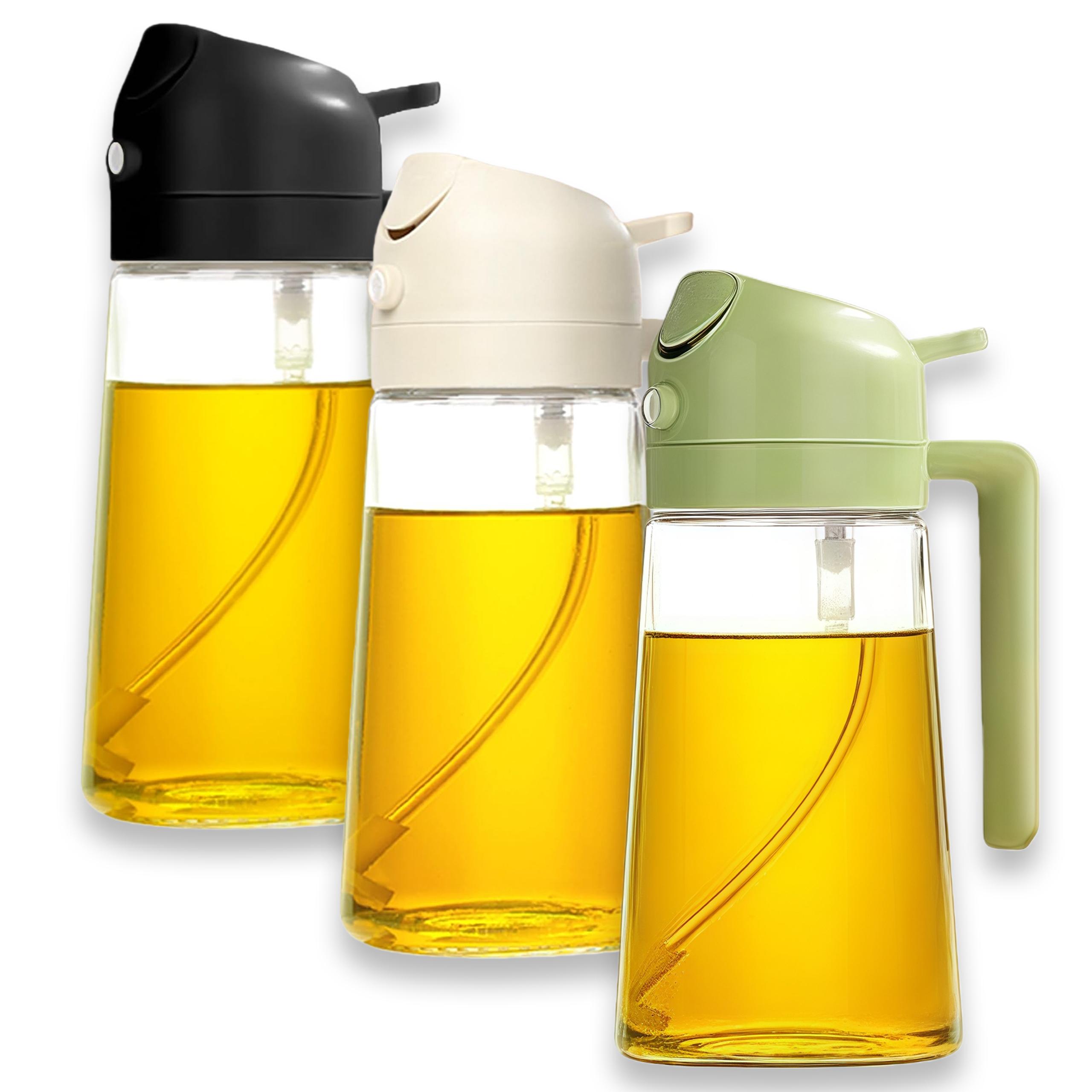 2-Pack 2-in-1 Glass Oil Bottle & Sprayer Flask Set, 16OZ 470ml Leak-Proof Auto Nozzle Utensils with 50-400ml Scale, Precise Measurement, Spray Type for Camping, Kitchen Cooking