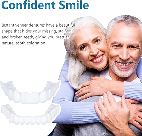 2-Pair Silicone Snap-On Smile False Teeth Set, Polypropylene Instant Veneers, Cosmetic Whitening Covers, Clip-In Top & Bottom Dentures for Stain Coverage