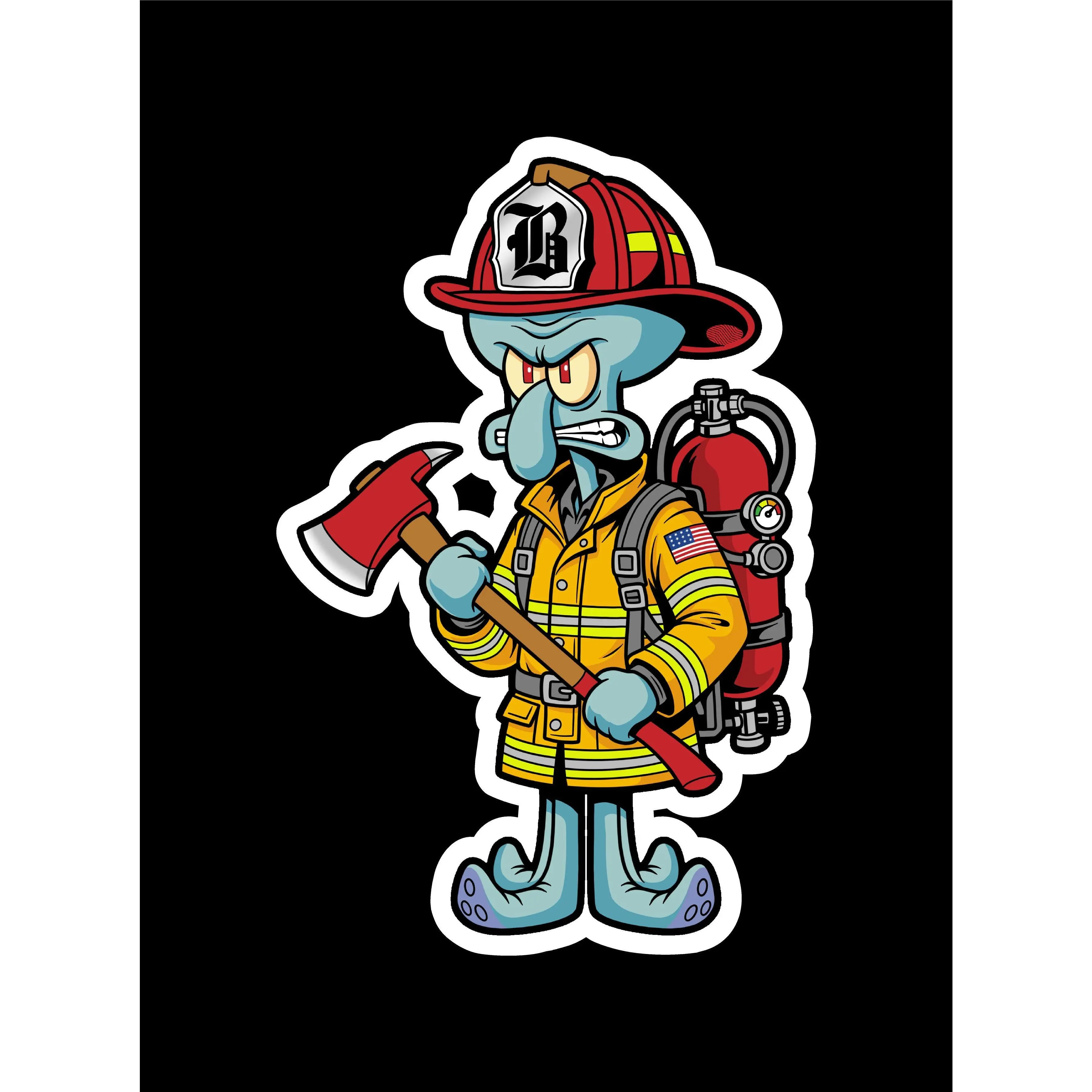 Firefighter Squidward (two decals 3")  Sticker