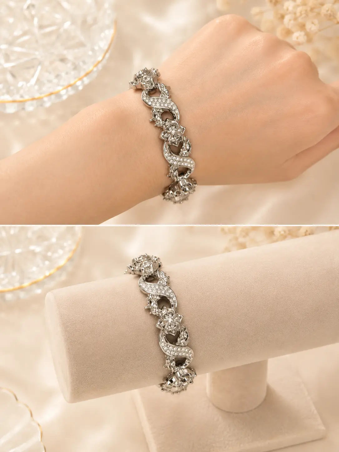 Elegant Crystal Bracelet for Women - Sparkling Design with Rhinestones, Perfect for Special Occasions, Silver Tone