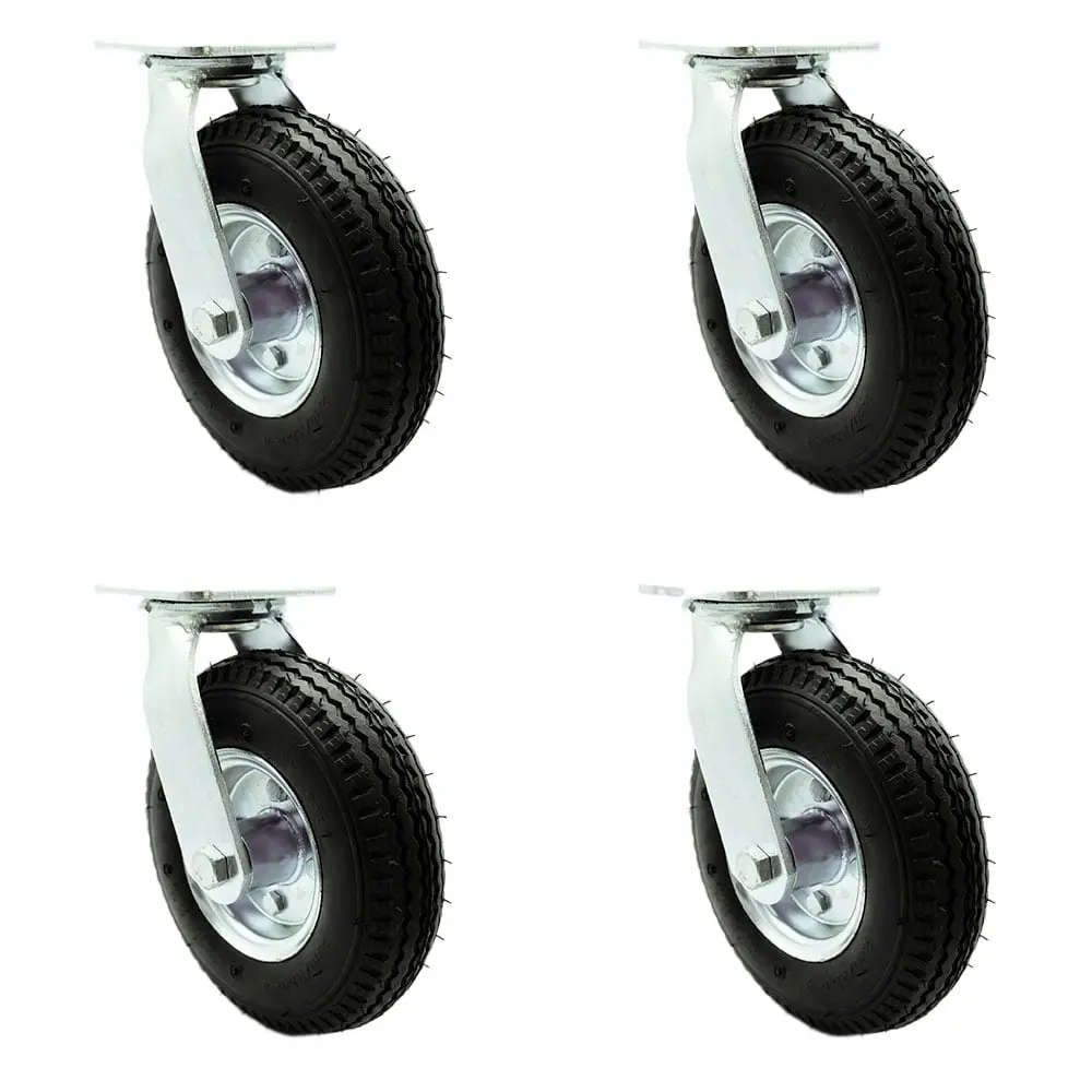 Service Caster SCC-100S280-PNB-4 8" Wheels Swivel Pneumatic Rubber Casters - 1,200 lbs Capacity, Enhanced Noise Reduction, Black, Set of 4, Universal Design, OEM & Replacement Part for Food Carts