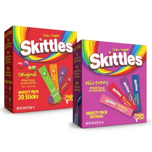 Skittles Singles To Go Wild Berry Variety Pack, Watertok Powdered Drink Mix, Zero Sugar, Low Calorie, Includes 4 Wild Berry Flavors, 1 Box (30 Single Servings)