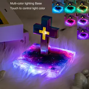 Galaxy-Themed Levitating Cross Lamp, Modern Multi-Color Touch-Controlled Uplight, Christian Home Decor, Plastic, US Plug, 110V-240V, No Battery, Includes Light Source