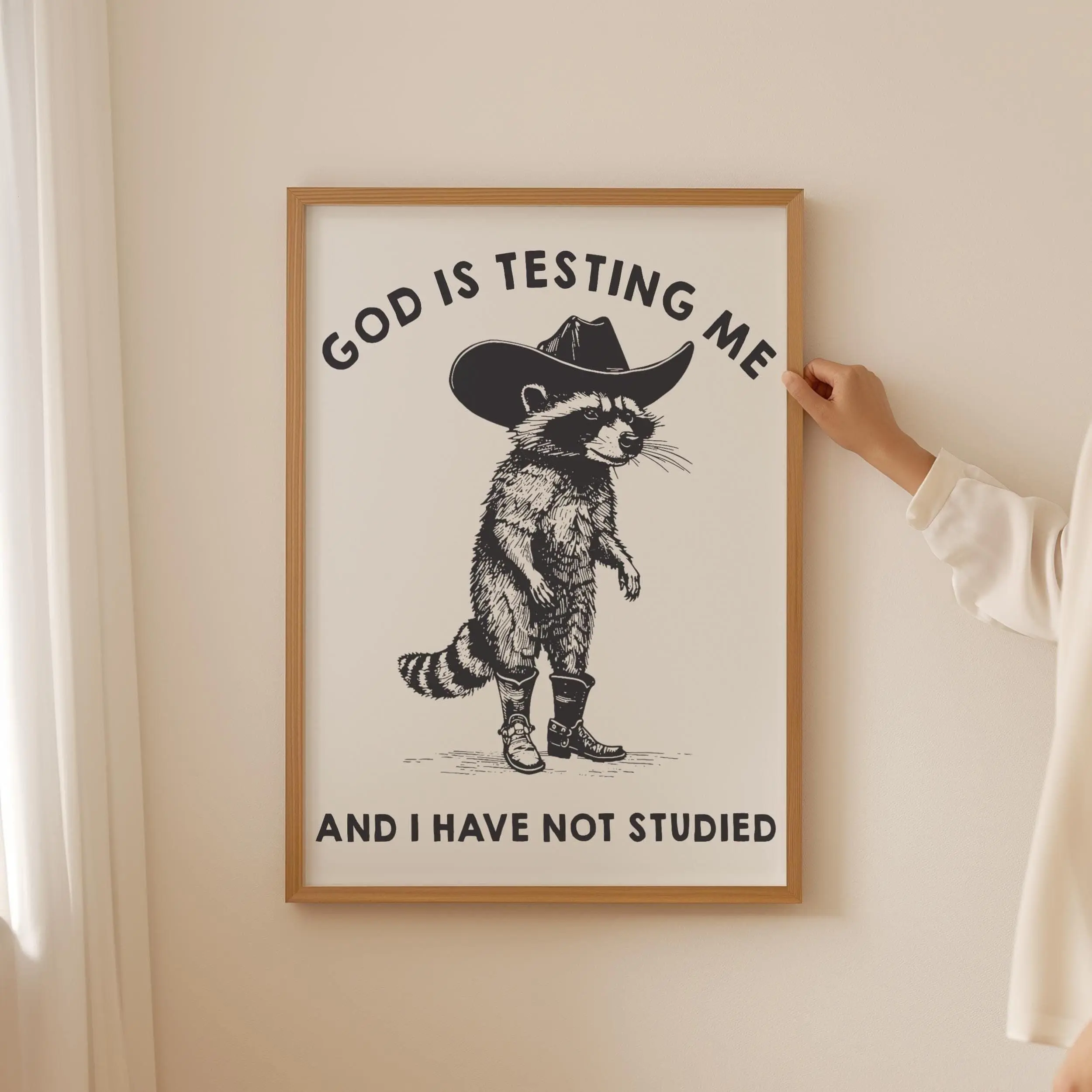 Funny Cowboy Racoon Poster, Classic Dark Humor Sarcastic Art Print, Exclusive Dorm Apartment Aesthetic Decor, Unframed Print Only