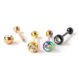 4pc Bulk Pack Ion Plated Gem Tongue Rings 14g Tounge Body Jewelry