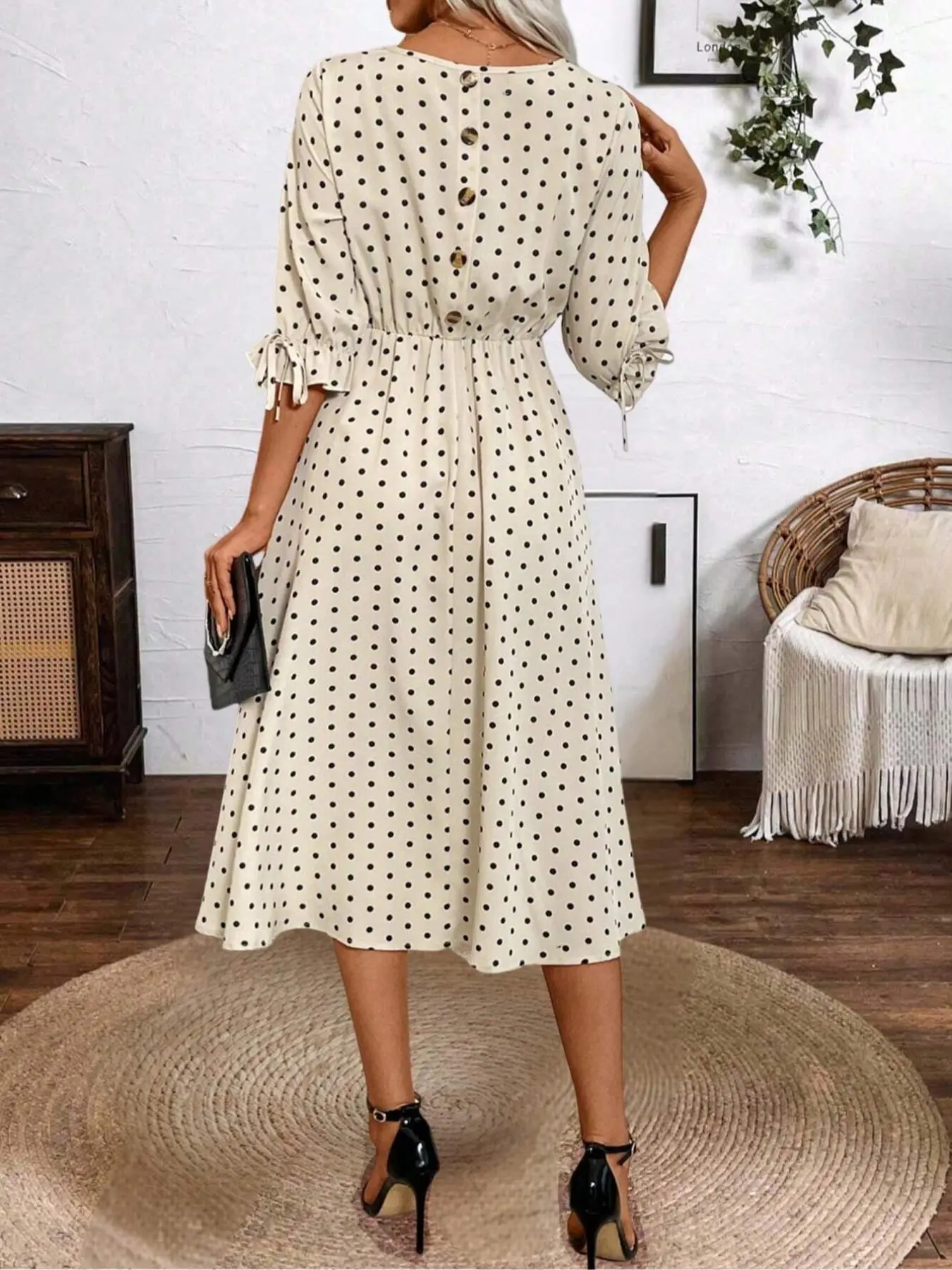 beige polka dot midi dress Classic Polka Dot Dress– Teuta Matoshi main image 0