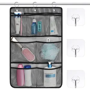 Mesh Shower Organizer Hanging Toiletry Bag - 7 Pockets, Quick-Dry, Portable with Metal Hooks for 2026 Cruise, RV Use, Black