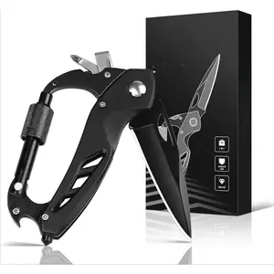 BY-040  Multitool Carabiner with Pocket Knife, Stocking Stuffers Gifts for Men, EDC Carabiners with Folding Knives, Bottle Opener, Window Breaker and Screwdriver, Survival Gear for Camping Hiking