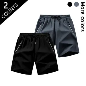 2-Pack Quick-Dry Athletic Shorts with Zipper Pockets for Gym & Running Wear Menswear - Man