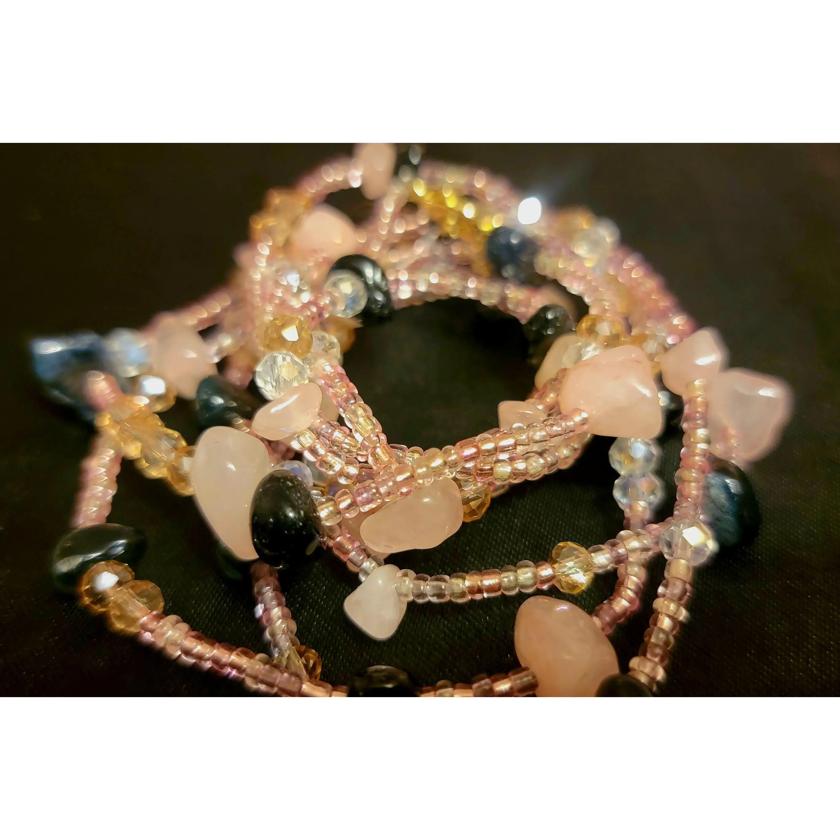 Waist Beads - Handmade Rose Quartz & Black Agate Waist Beads for Women
