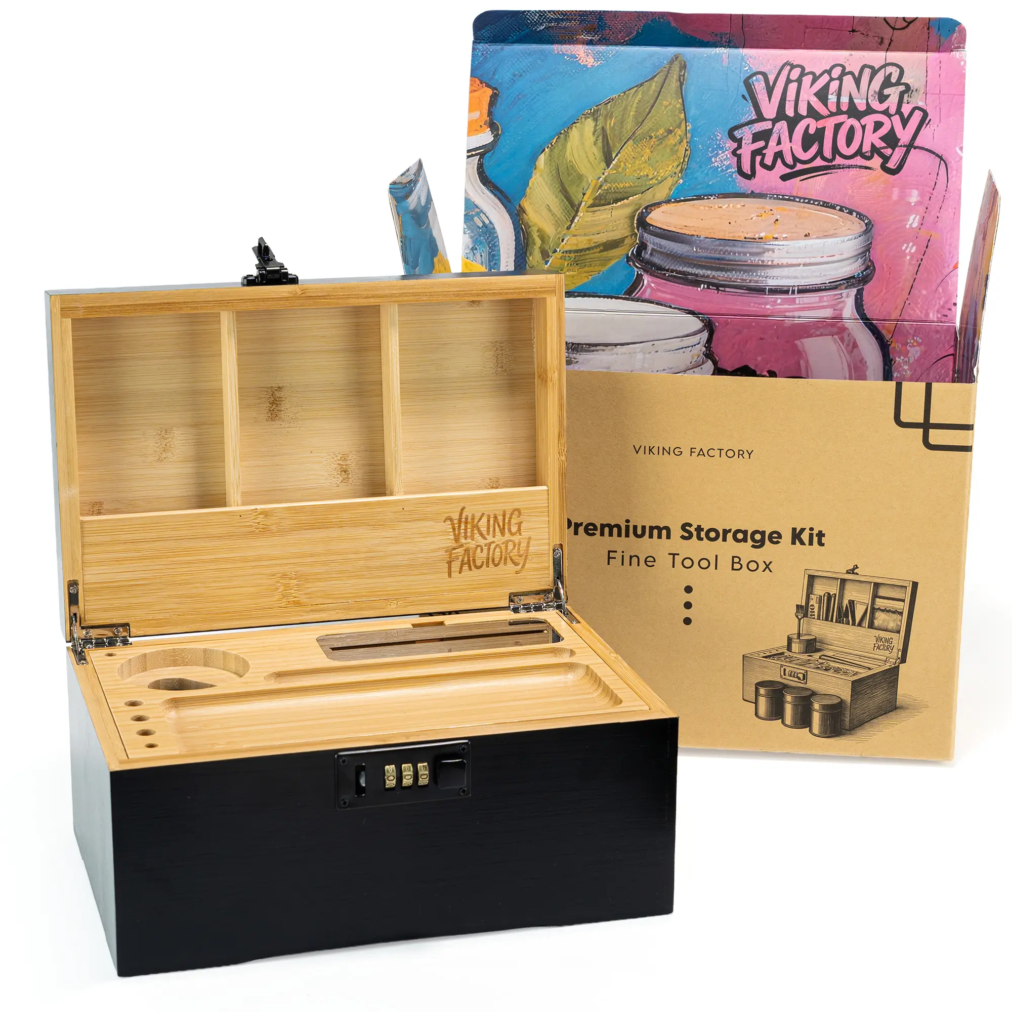 Stylish Bamboo Storage Box: A Safe, Multi-Compartment Home Organizer Featuring a Removable Wooden Tray—Safeguarding Your Home.
