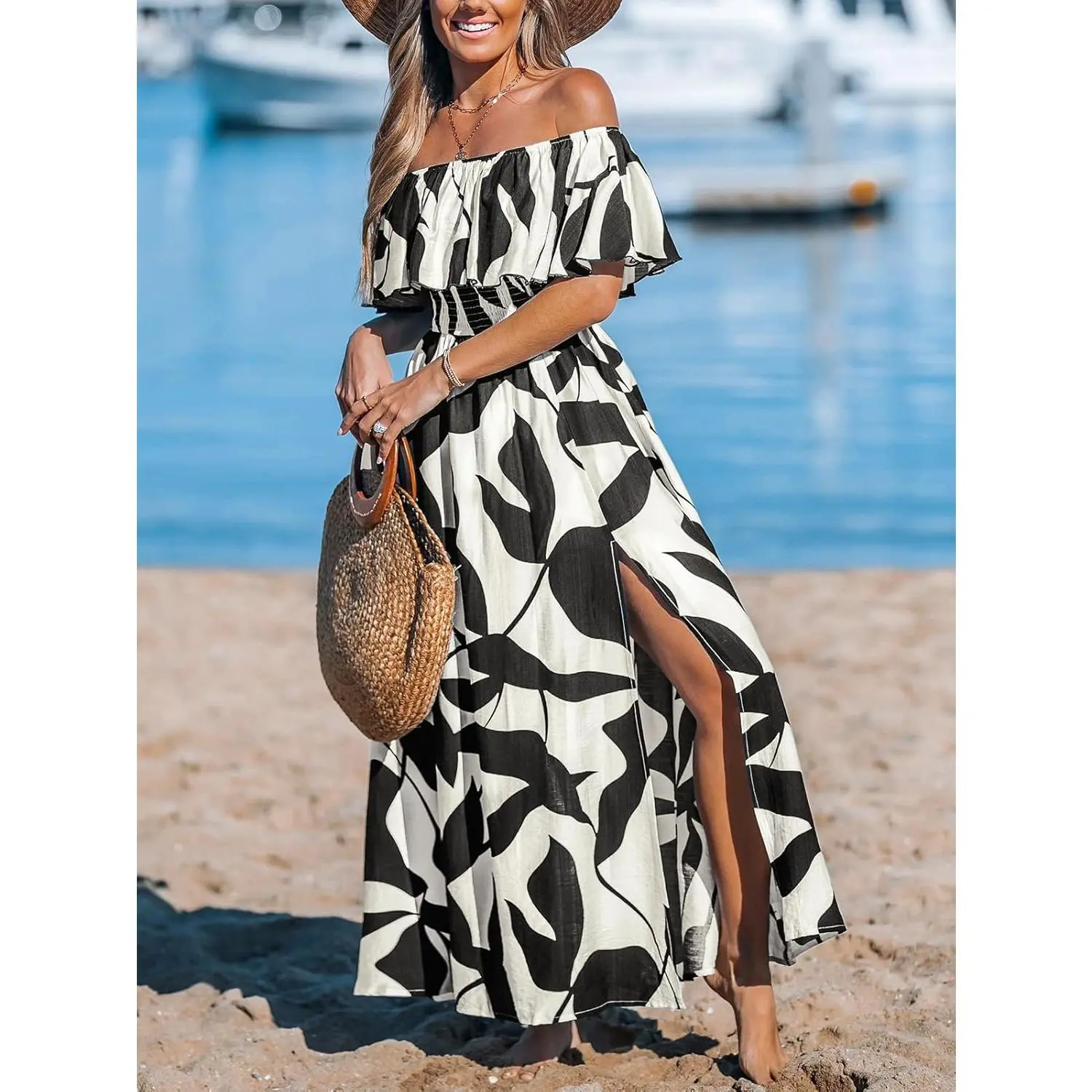 knee length dresses for ladies PRETTYGARDEN Maxi Dresses for Women Summer Elegant Floral Off Shoulder