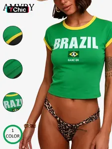 2026 Spring Summer Women's T-Shirt, Patchwork Embroidery, Insert Sleeve, Slim Fit, Y2K Style, Casual Top, No Zipper, with Button
