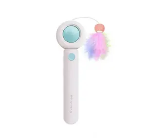 Interactive Cat Laser Toy & Retractable Long Wand Gravity Teaser Stick with Feather and Sound