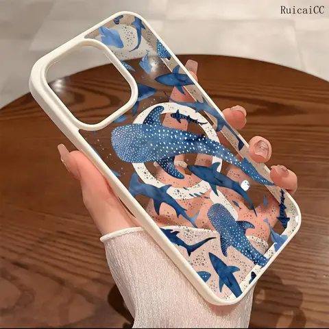 Premium Magnetic Phone Cases for iPhone 11-18 Pro Max Cute Blue Whale Shark y2k Cased MagSafe Ready Anti-Fall Springtok Ultra-Thin TPU Protection Casing Aesthetic Screen Protector Shockproof Cellphone Cover, Accessories, Resistance