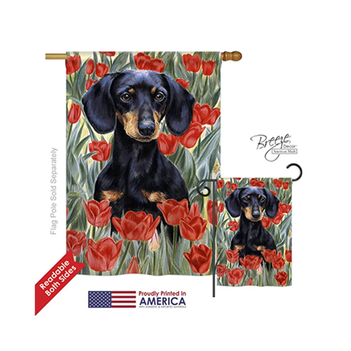 Breeze Decor Double-Sided Vertical Impression House Flag - 28x40 in, Eco-Friendly Synthetic Dachshund Animal Artwork, Hanging Pet-Themed Garden Decor for Home Improvement (Vibrant Printing), Animals, Polyester, Outdoor Decor