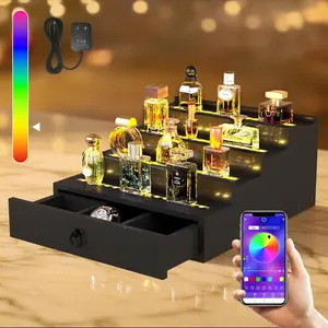 RGB LED Lighting Perfume & Cologne Organizer for Men with APP Control,  Beat Sync LED, Cologne Stand Shelf, 4-Tier Black , Ideal  for Men,Includes 12V Power Adapter for  Use