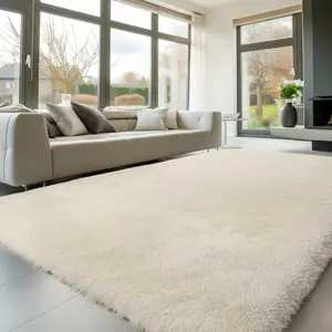 Large Size Shaggy Rugs, Big Plush Area Rug, Non-slip Soft Fluffy Carpet Mats for Livingroom Bedroom Nursery Home Decor Cream