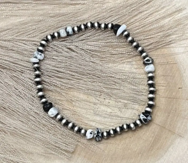 Desert Pearls & White Buffalo Nuggets Stretch Bracelet