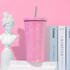 Multicolor High-Value Rhinestone Insulated Cup, Dual-Layer Stainless Steel Straw Cup, Diamond Coffee Mug, Gift Cup with Rhinestones
