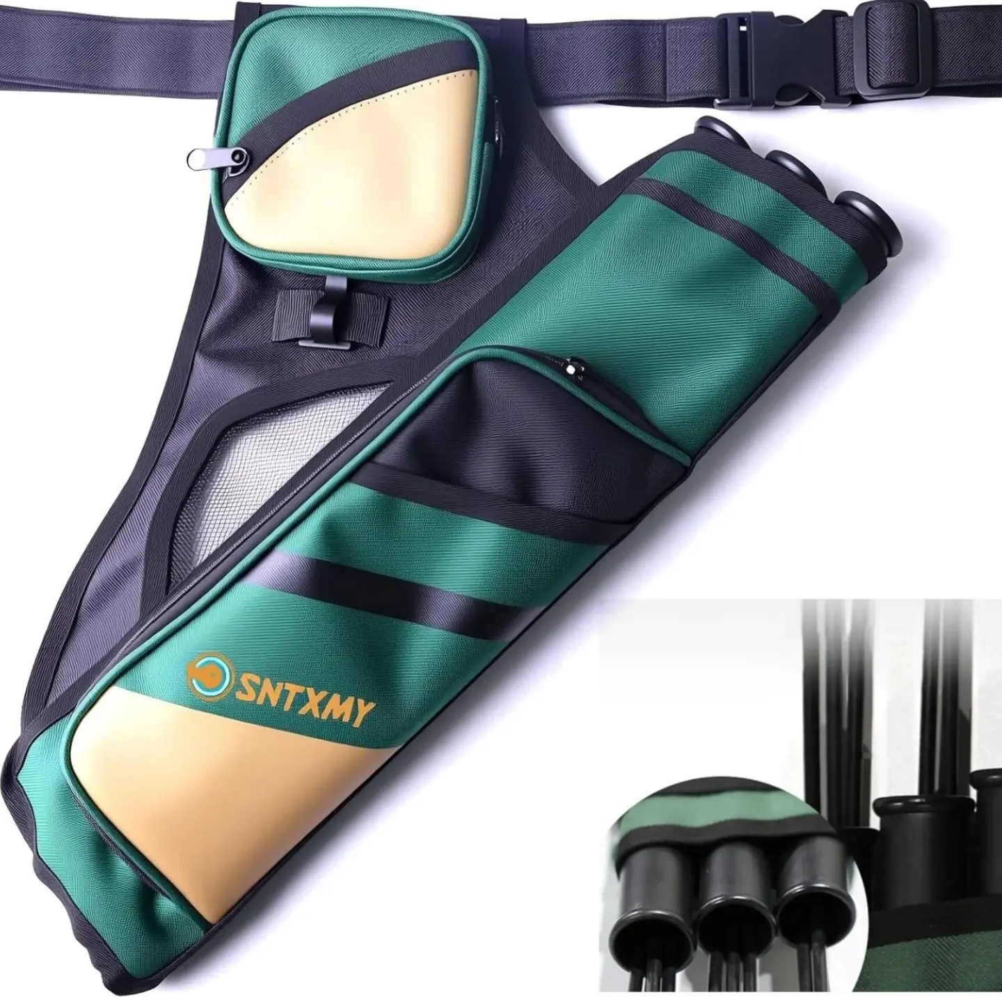 3-Tube Durable Archery Hip Quiver, Adjustable Strap, Multi-Compartment Water-Resistant Zippered Arrow Bag, Lightweight for Hunting & Targets, Ideal for Beginners, Fathers Day Outdoor Sport Gear