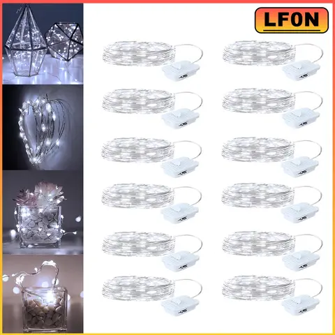 Lfon 12-Pack White Battery-Operated Fairy LED Lights Bedroom, 7-ft Wire to Style, 20 LED 3-Speed Twinkle Mini Silver Mood Lighting, Adjustable Bend-To-Fit Wire, Water-Safe Glow, for Home Decor, Halloween (Indoor-Outdoor Use)