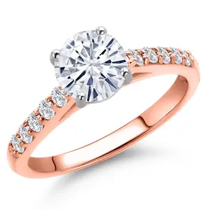 Gem Stone King 10K Two Tone Gold 6.5MM Round Gemstone Birthstone and Lab Grown Diamond Engagement Ring For Women | Available in Size 5,6,7,8,9