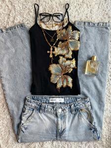 Women's Square Neck Patch Design Cropped Tank Top, Casual Fashion, Perfect for Dates, Parties, Travel, Stylish and Comfortable