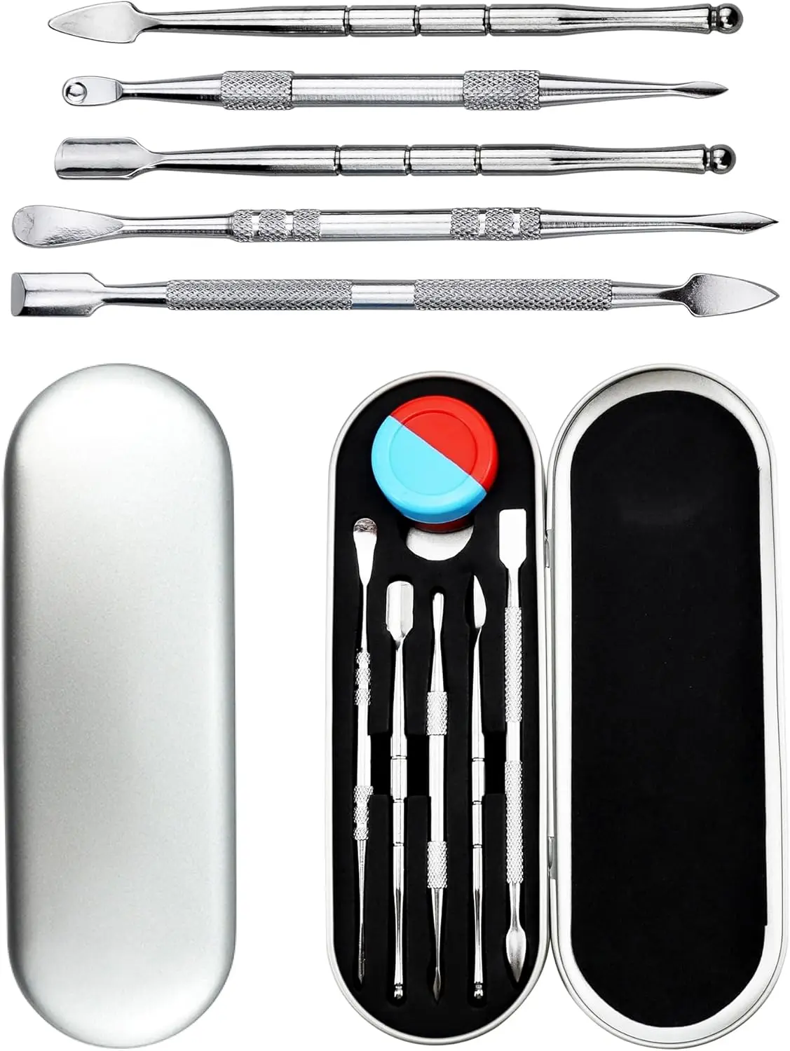 6 count Wax Carving Tool Set with 5 ml  Container and Portable Metal Case, Double-Ended Carving Tool Stainless Steel Wax Sculpting Tools for , Wax, Clay, Pottery,