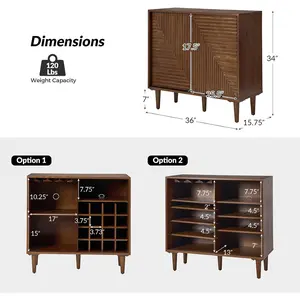 HULALA HOME Coffee Bar Cabinet with Wine Racks, Sideboard Storage Cabinet with Adjustable Shelves, Mid-Century Modern Sideboard Wine Bar Buffet for Living Dining Room, Walnut