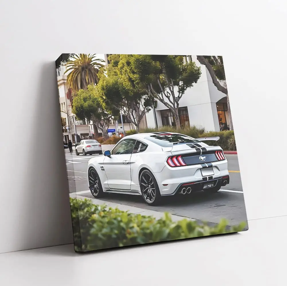 Ford Mustang Gt White In San Jose C Bedroom Posters Cars Wall Decor Canvas Painting Print & Gift For Men