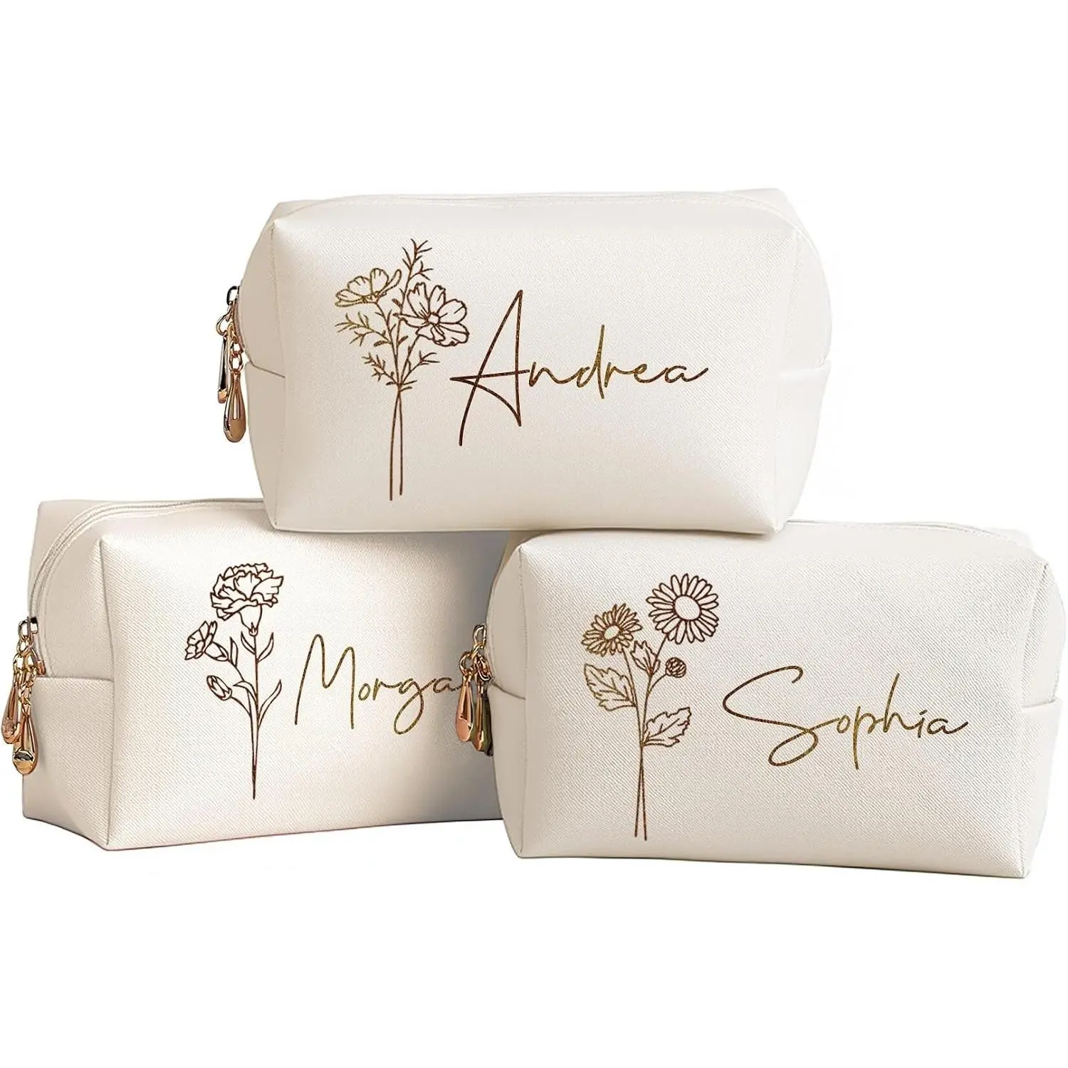 DayOfShe Personalized Name Makeup Bag for Bridesmaid Gifts Bridal Shower Wedding Gifts Custom Toiletry Bag Cosmetic Bag for Best Friend Birthday Gifts