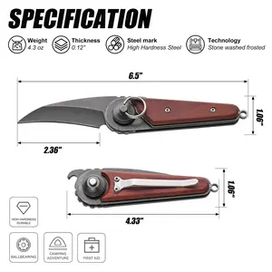 Retro wood grain ring folding knife EDC portable practical tool knife for men's gift