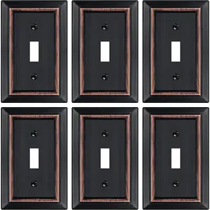 Oil Rubbed Bronze Light  Cover Plate, Decorative Metal Aged Bronze  Plates Outlet Cover, Light  Cover Plate, 1-Gang Wall Plates (Single Toggle, 6 Pack)