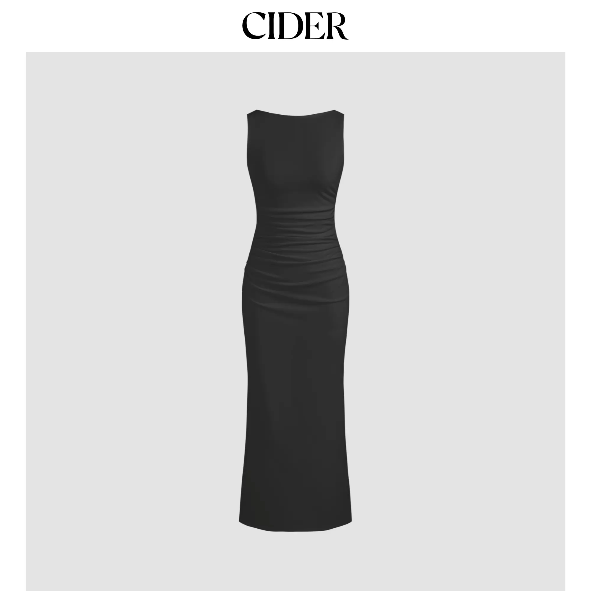 Cider [2 colors, size 0-26] Boat Neck Solid Ruched Split Maxi Dress