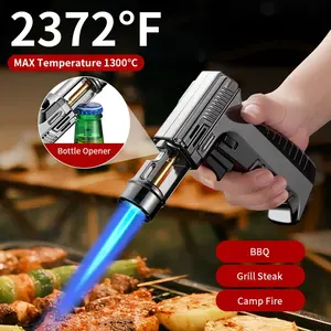 Up-to-6-Inch MAX Temperaturg 2372°F Butane Torch Lighter with Safety Lock & Adjustable Flame. Refillable Butane Torch Lighter Equipped with Inflation And Deflation Nozzles.Windproof Torch Lighter for Grilling, Baking, Cooking(Butane Gas Not