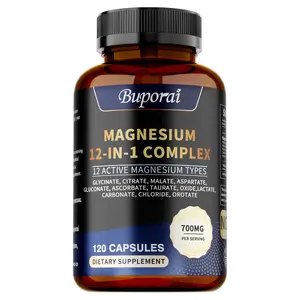 Buporai-Magnesium Complex dietary supplement capsules contain magnesium complex to support the nervous system, bone and dental health, and support heart health.