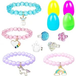 Party Favors Small Toys Easter Eggs Easter Basket Stuffers Fillers 4 Pack Pre-filled Plastic Eggs With Colorful Bracelet Inside For Kids Girls Gifts