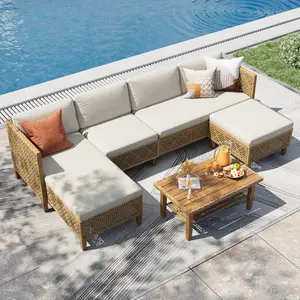 【1/2 Packages Shipping】Phivilla Boho Wicker Patio Furniture Sofa Set, 3-6 Seaters, Outdoor Rattan Sectional Sets Conversation Set - Weather-Resistant, with Dual Storage Coffee Table Acacia Wood Legs for Garden, Patio & Deck,SpringGlowUp