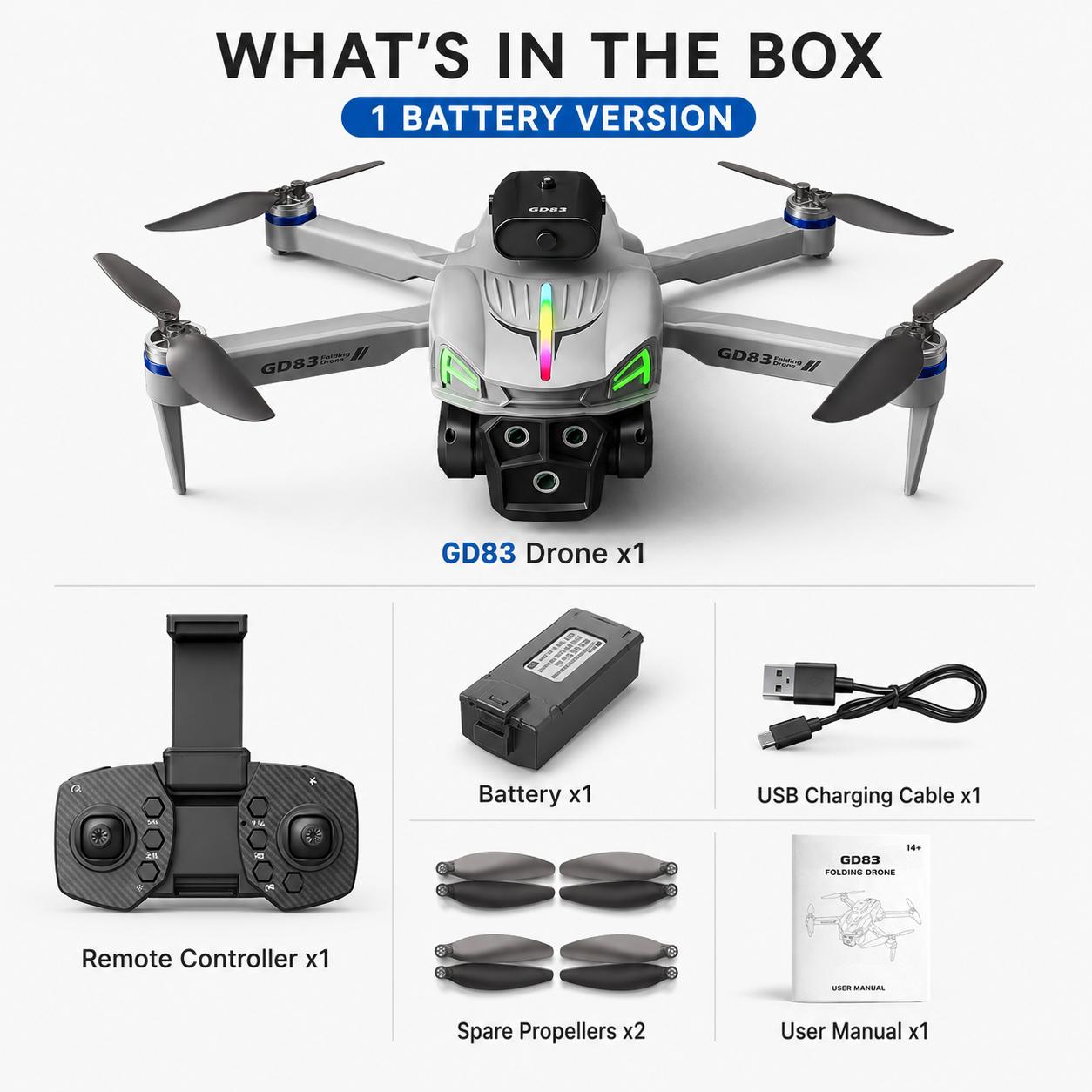 【Father's Day Gift】GD83 Beginner-Friendly Drone with Triple Cameras & Brushless Motor, 4-Way Obstacle Avoidance, Foldable FPV Drone with Optical Flow Positioning, Trajectory Flight & Gesture Control, Perfect Birthday & Children's Day Gift for Beginners