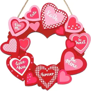 Valentine's Day Wooden Decorative Plaque, Party Wreath Ornament, Perfect Holiday Gift, Home Decoration, Heart-Shaped Valentine's Wood Sign, Hanging Decoration