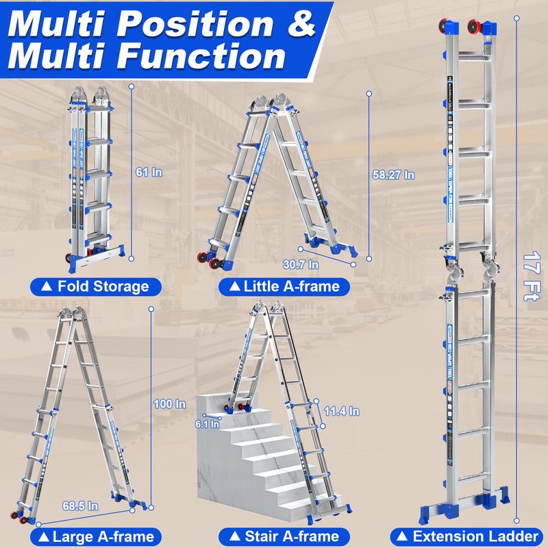 RV Travel Ladder Telescoping Ladder Extension Telescopic Collapsible - 16.5 FT Rv Telescope Foldable Extendable Telescoping A-frame Ladder - View #5