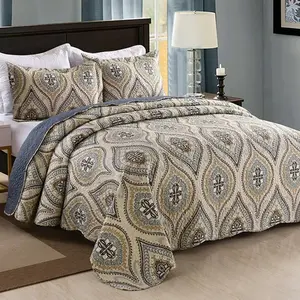 Elegant Damask Bedspread Set - 3 Piece Quilted Bedspread Quilt Set Lightweight Bedspread Queen/King Size Polyester Bedding Set For All Seasons Flat Weave Hypoallergenic Hygroscopic Anti-Static